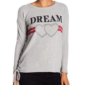 Chaser Size Medium Dream Sweater Heather Grey Side Lace Up Detail Heart NEW